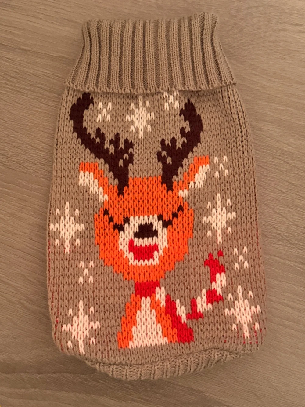 Pet Cozy Beige Knit Reindeer Sweater with Orange Accents